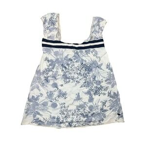 Y2K Abercrombie Baby Doll Square Neck Tank Top Blue White Floral